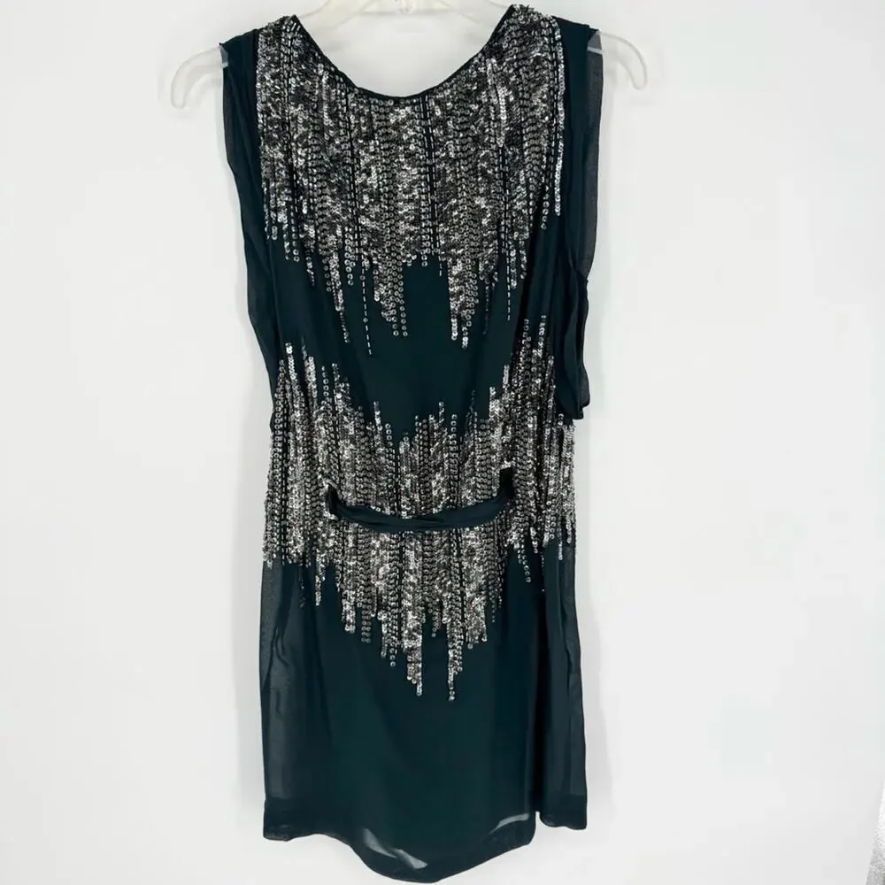 french connection green sequin dress French Connection Elena Sequin Bow Back Dress